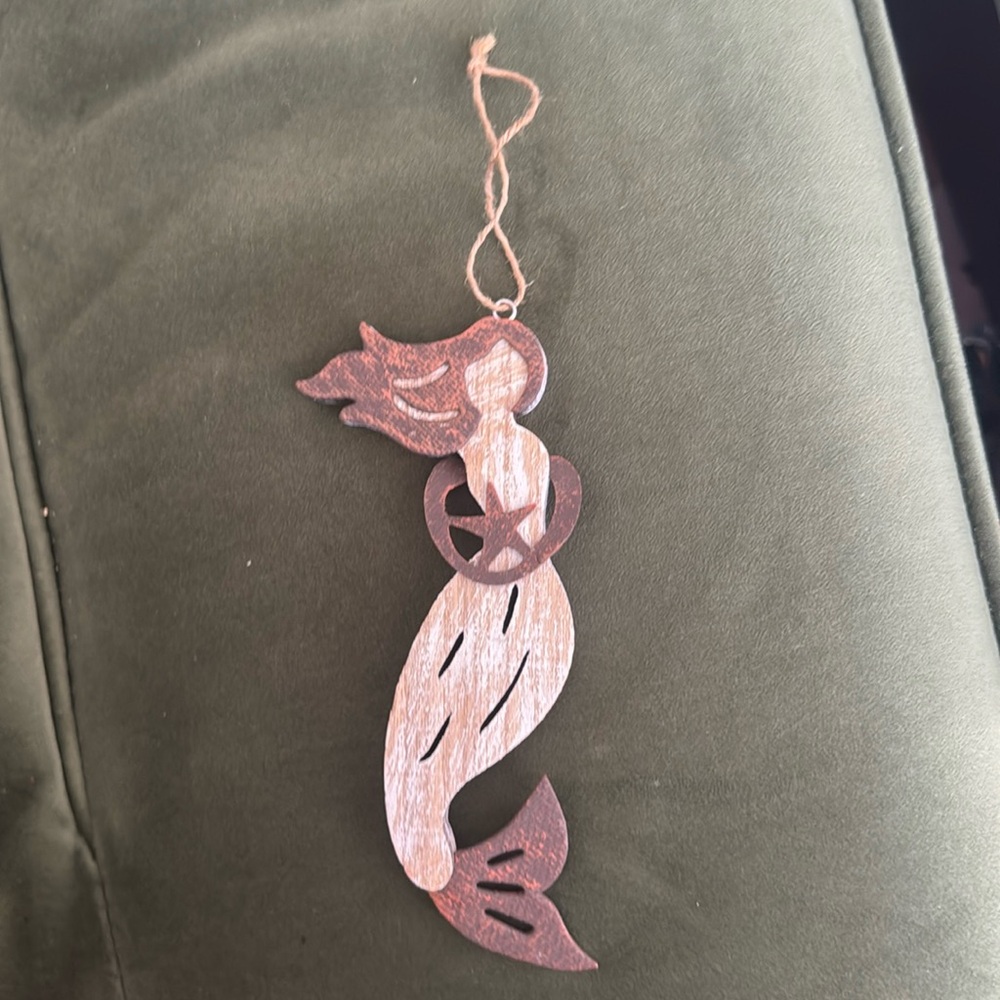 Antique Wood Mermaid Ornament Decoration